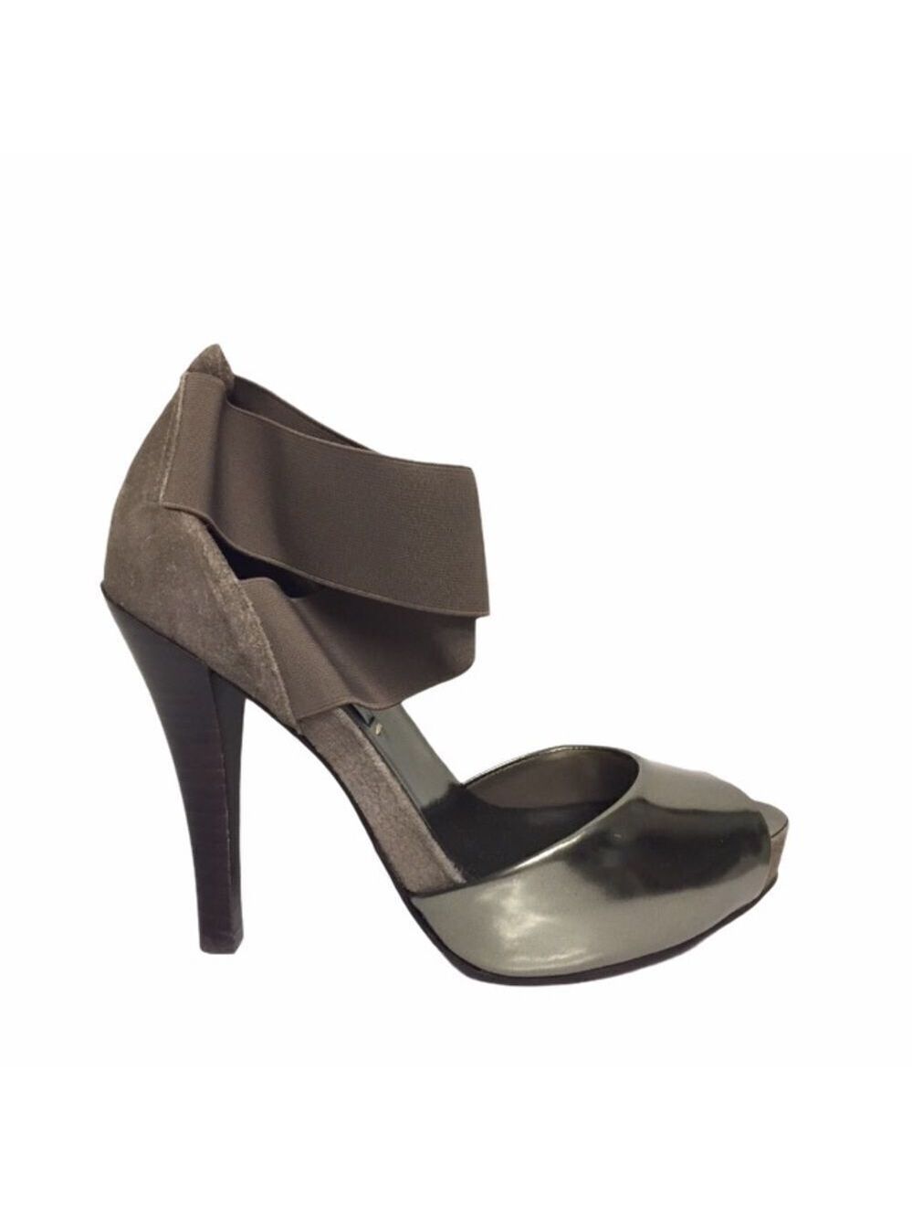 BCBGMAXAZRIA Metallic Suede Peep Toe Platform Heels Pumps 7